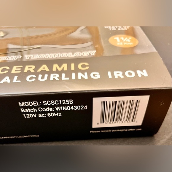Stylecraft Black Gold Ceramic Stay-Temp Professional Curling Iron NIB 1 1/4” - Picture 6 of 11